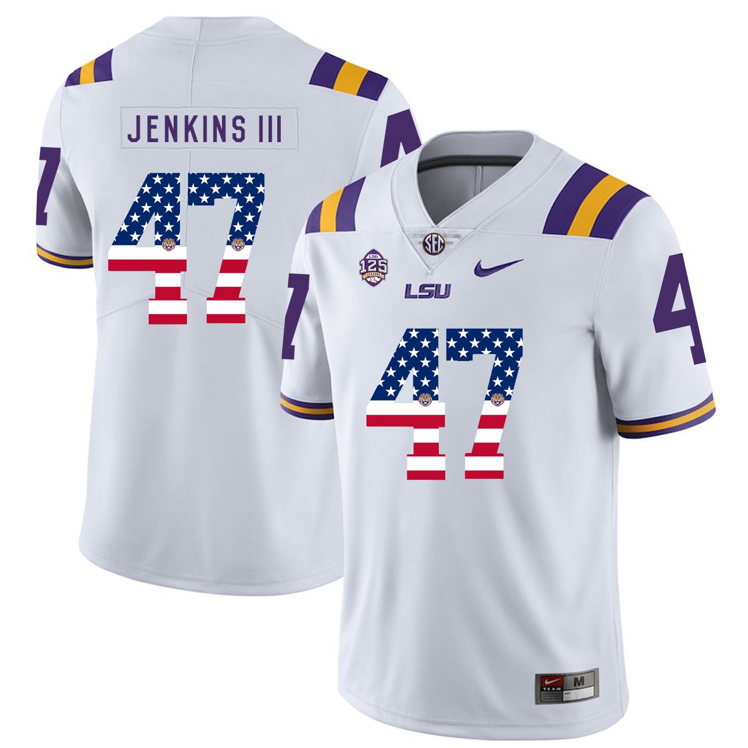Men LSU Tigers #47 Jenkins iii White Flag Customized NCAA Jerseys